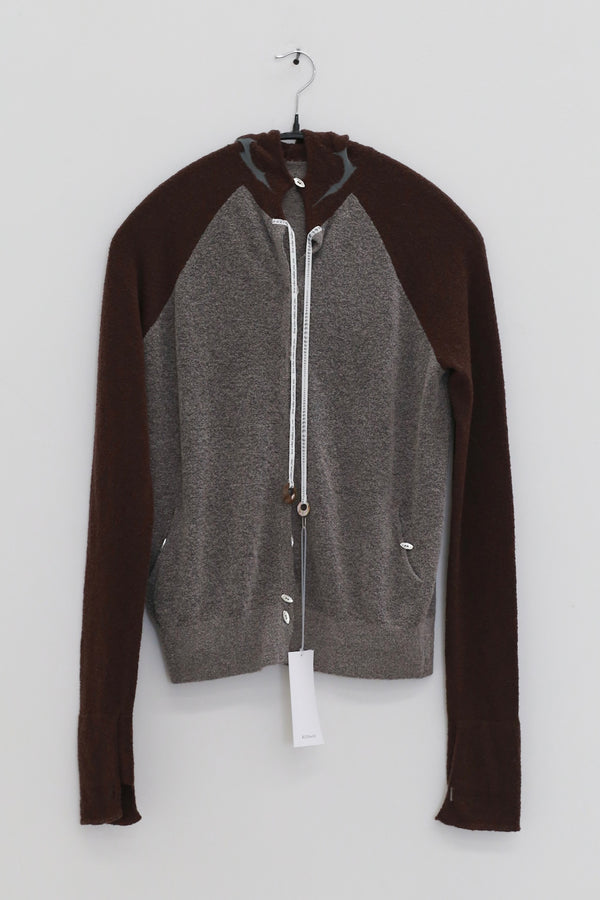 RUI built 25 autumn and winter lace-up wool intarsia hoodie RUI-RAW25KN04-QKLBKH chocolate/speckled gray